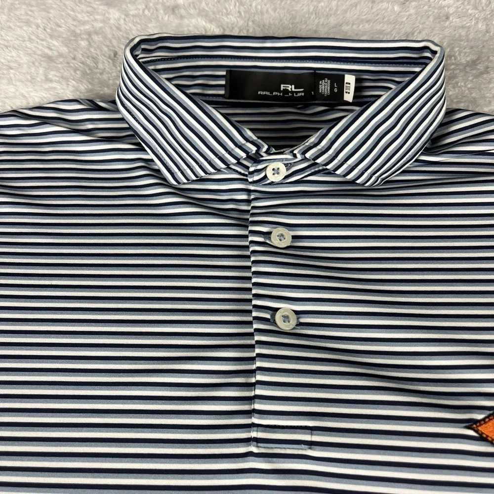 Ralph Lauren RLX Performance Golf Polo Shirt Men Size Large Blue‎ Striped Preppy